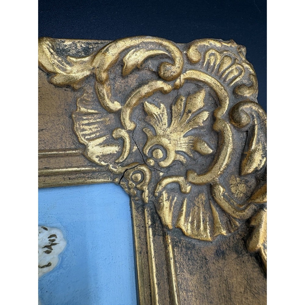 Vintage 1960 Bisque Porcelain 3D Wall Plates -Courting Couple-Ornate Gold Frames - Picture 3 of 16